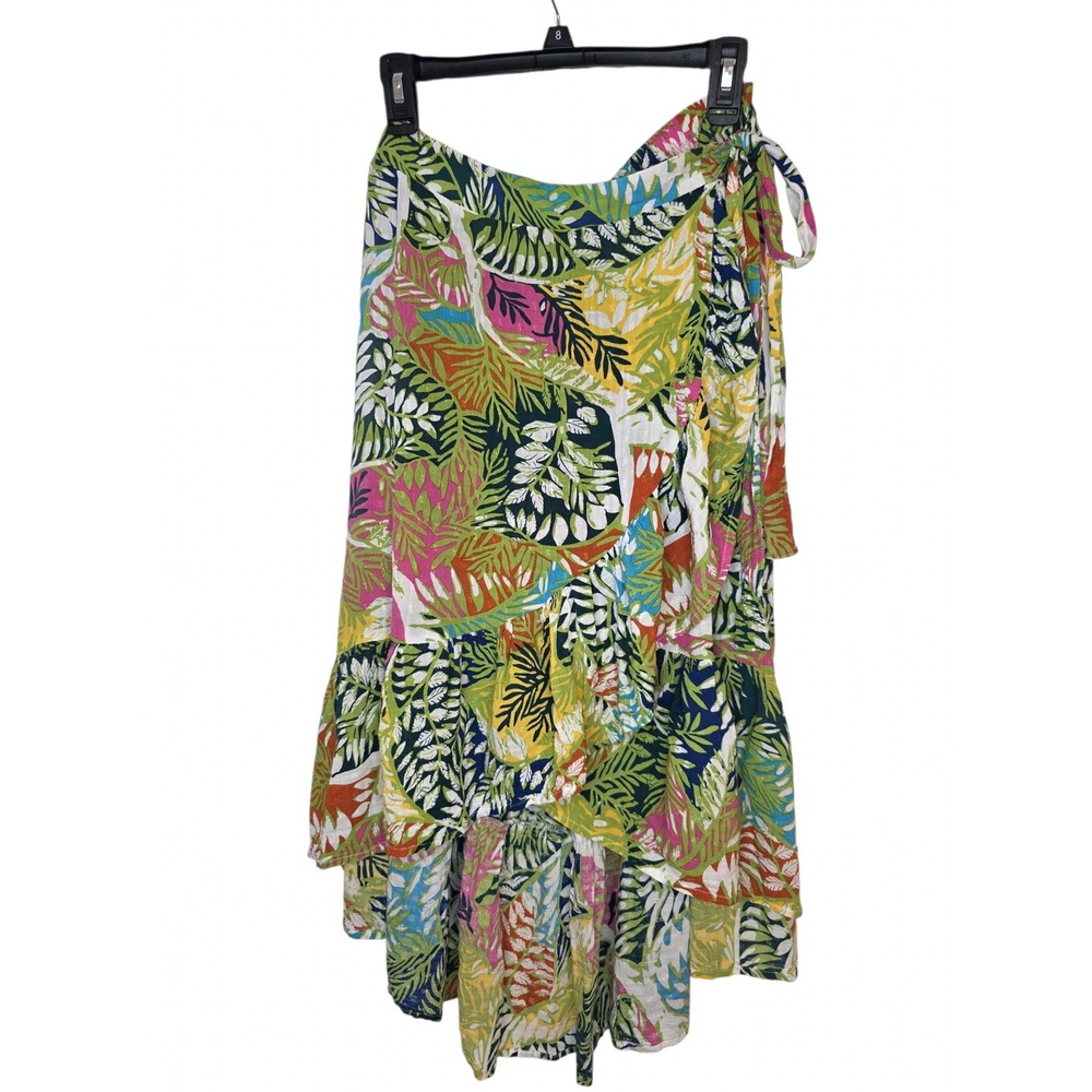 Nicole Miller New York Tropical Leaf Ruffle Wrap Skirt Multicolor Medium